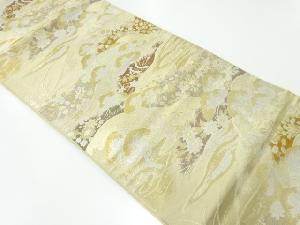 アンティーク 山並に草花模様織出し袋帯(材料)